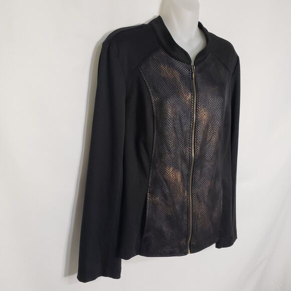 Chico's Womens Cardigan Sweater Size 1 Medium Black Reptile Print Full Zip - Picture 5 of 10